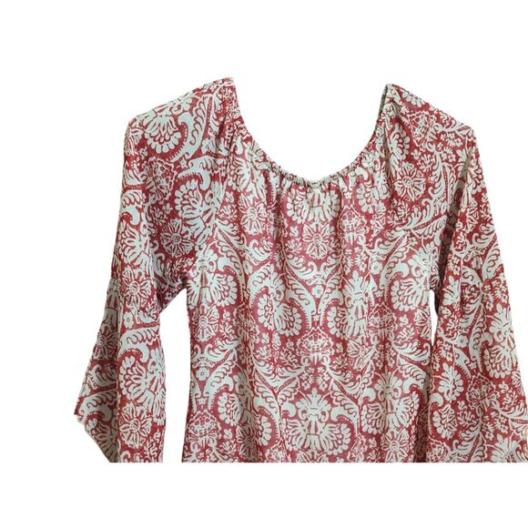 Live 4 Truth Cottagecore Women's Blouse Large Bell Sleeve Red & White Lined Boho - Picture 6 of 9